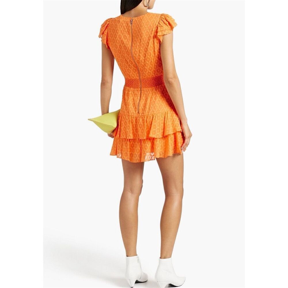 Alice + Olivia Women's Orange Ruffled Tiered Knee Length Dress M - Picture 2 of 6